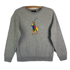 POLO RALPH LAUREN Gray w/Multicolor Big Pony Sweatshirt Size Youth L (14/16)